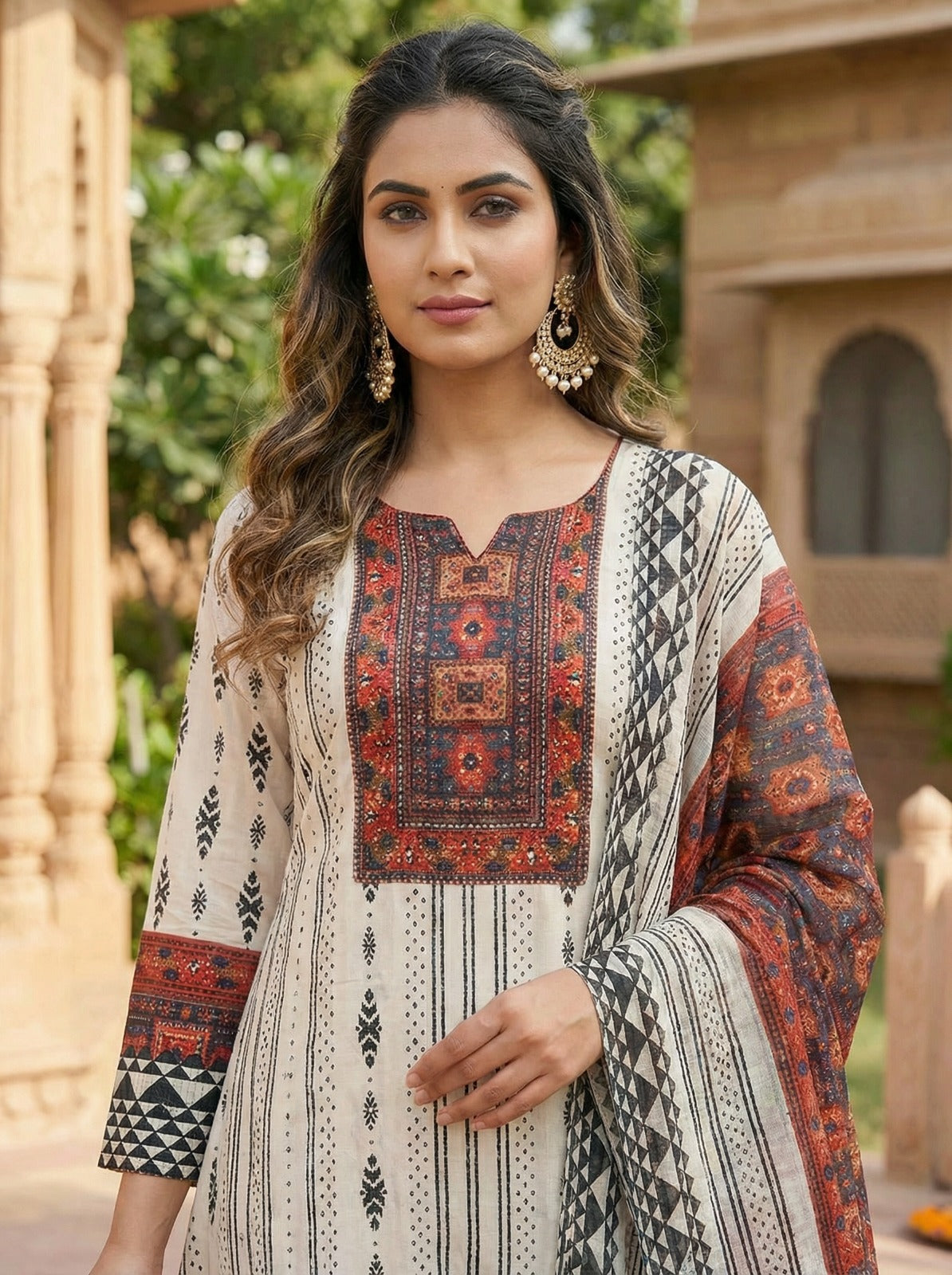 Mirror Patch Work Yoke Cotton Kurta Set