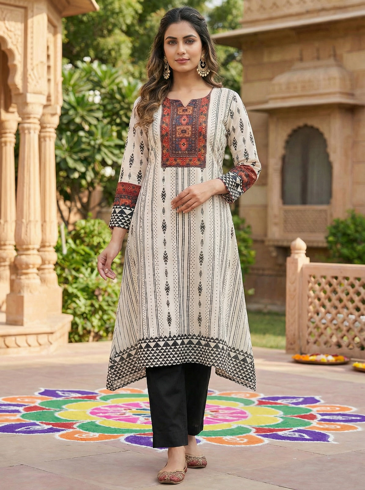 Mirror Patch Work Yoke Cotton Kurta Set