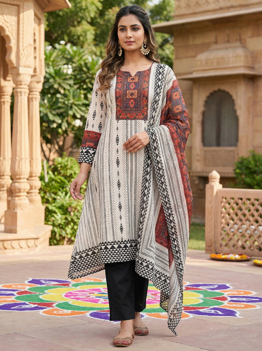 Mirror Patch Work Yoke Cotton Kurta Set