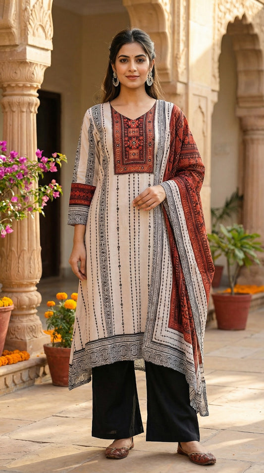 Mirror Yoke Cotton Set – Red & Black Classic