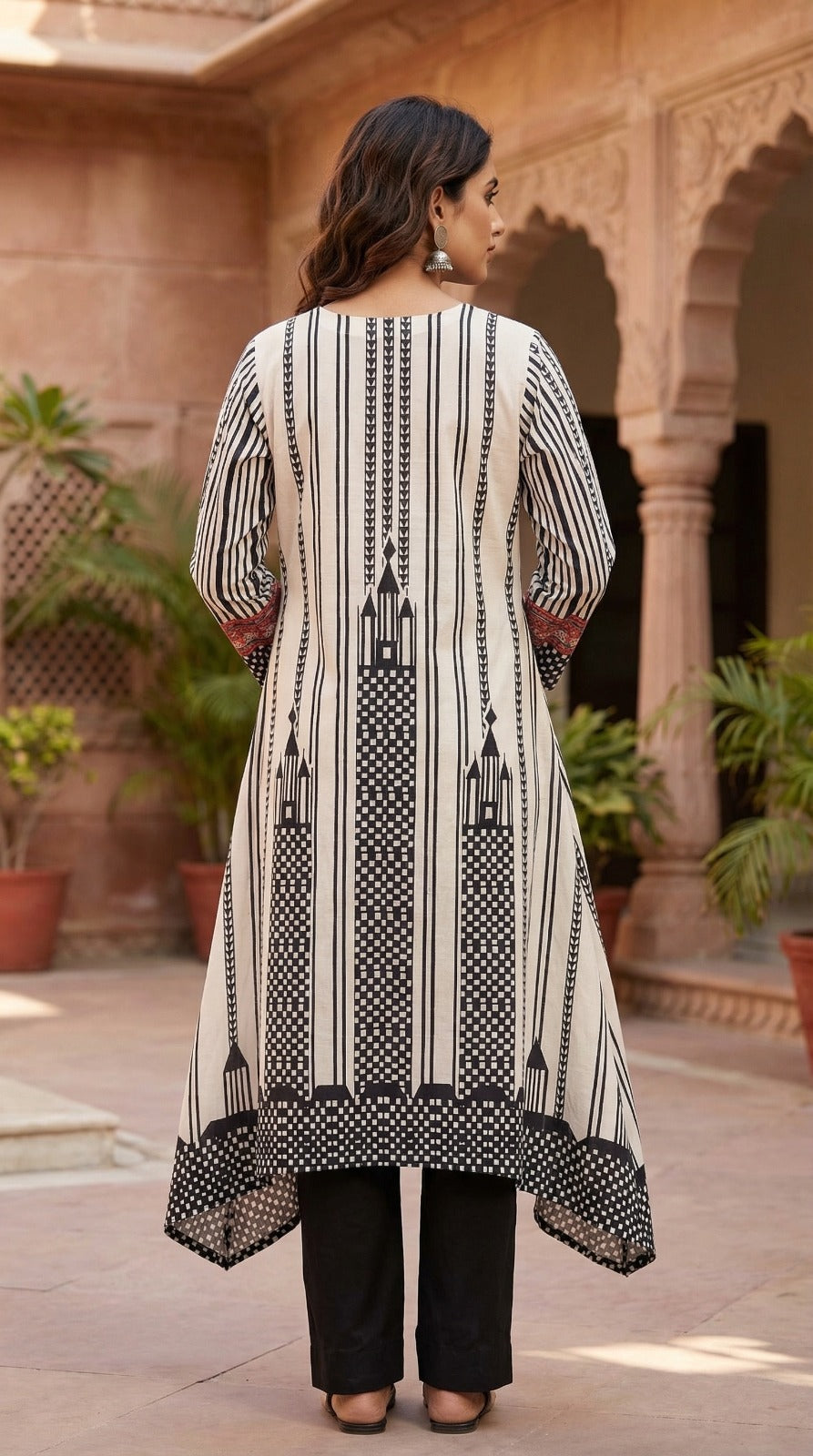 Mirror Yoke Cotton Kurta Set – Red & Black Heritage Stripe