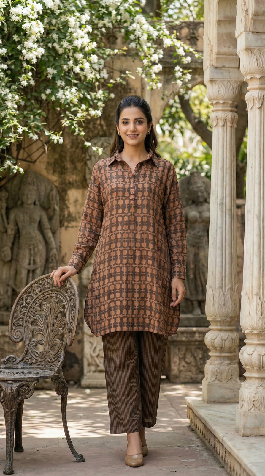 Pure Linen Silk Kurta Set - Brown