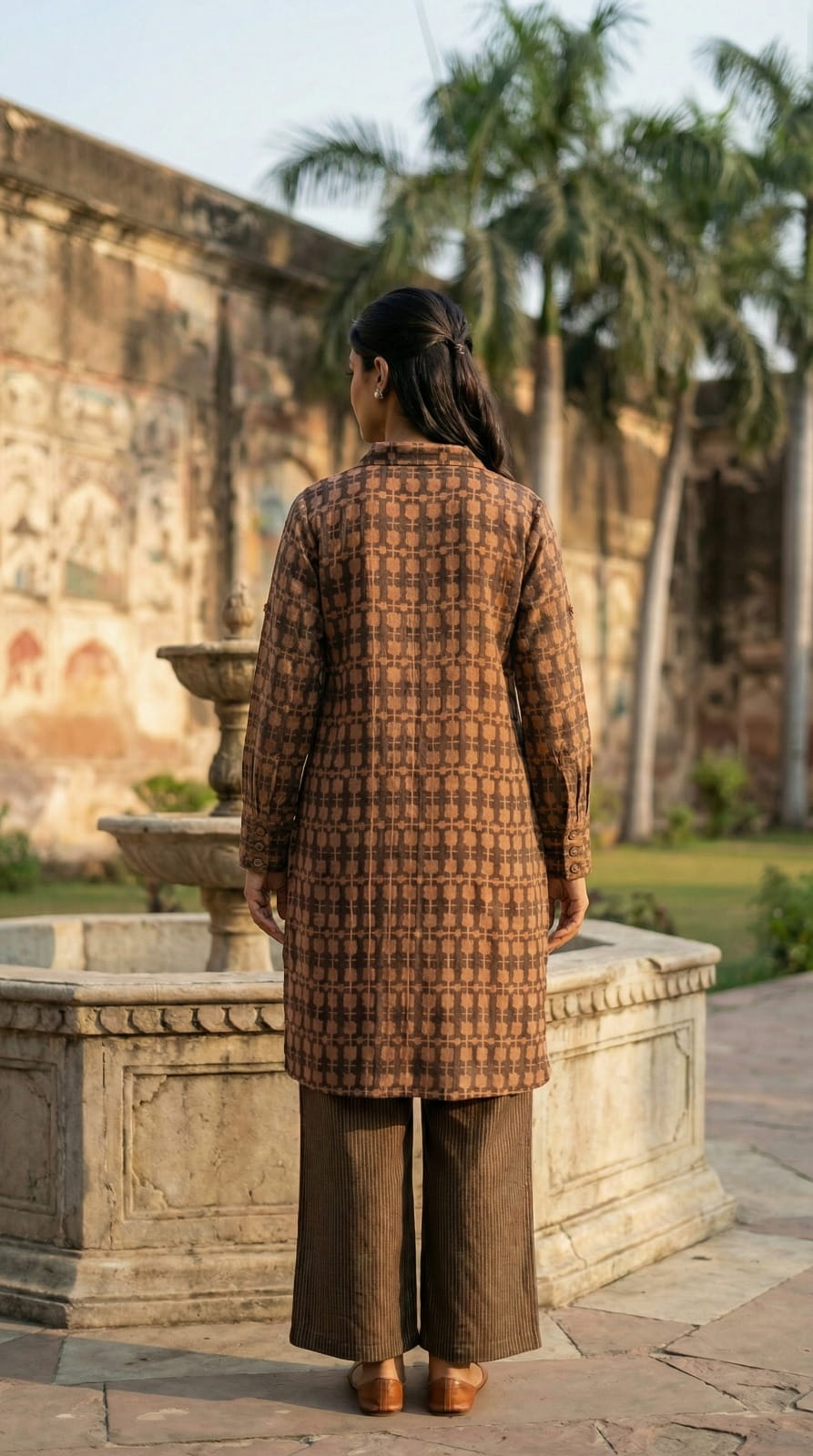 Pure Linen Silk Kurta Set - Brown
