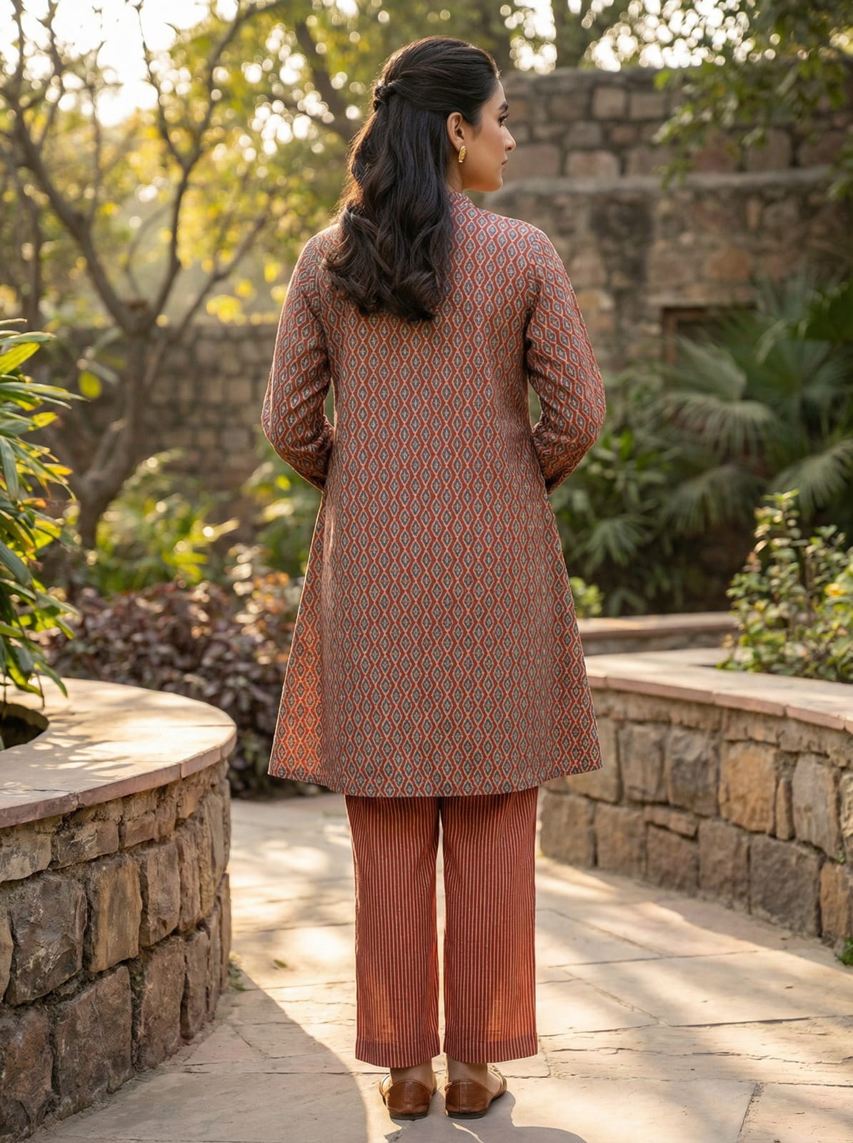 Pure Linen Silk Kurta Set - Rust