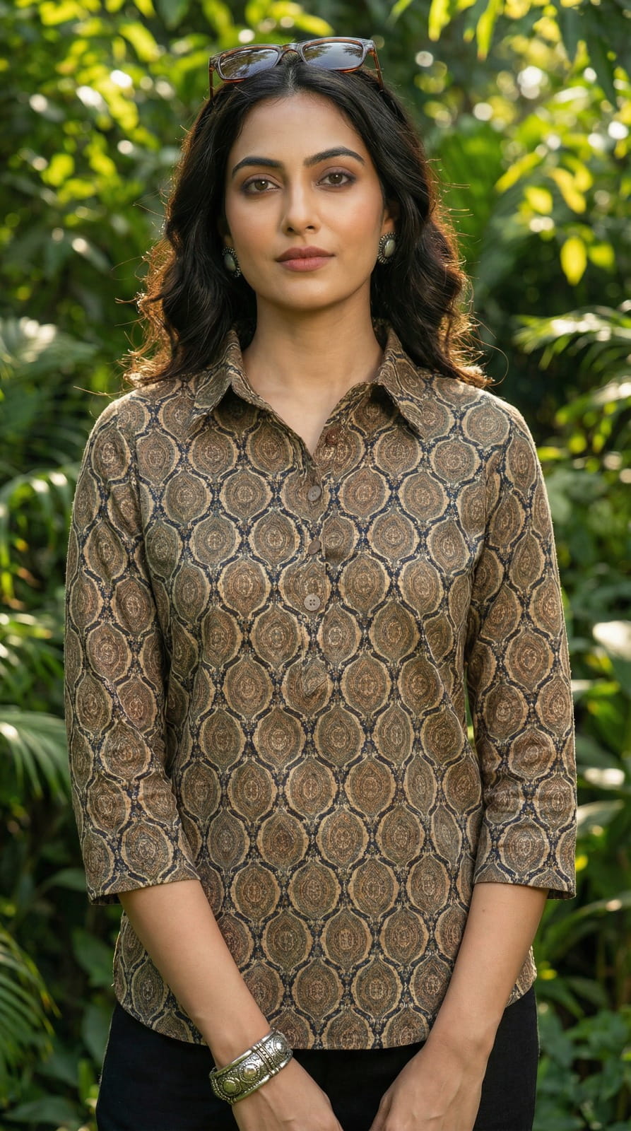 Pure Linen Collar Shirt - 3/4th Sleeves