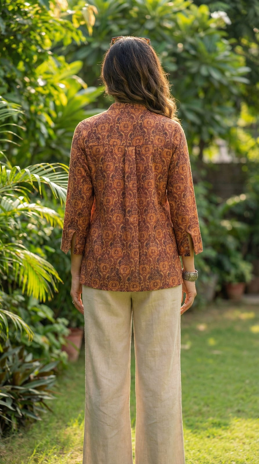 Pure Linen Rust Shirt - 3/4th Sleeves