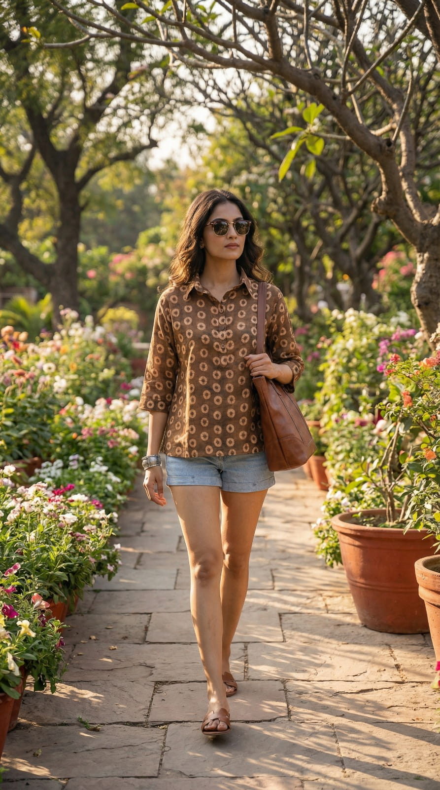 Pure Linen Brown Shirt - 3/4th Sleeves