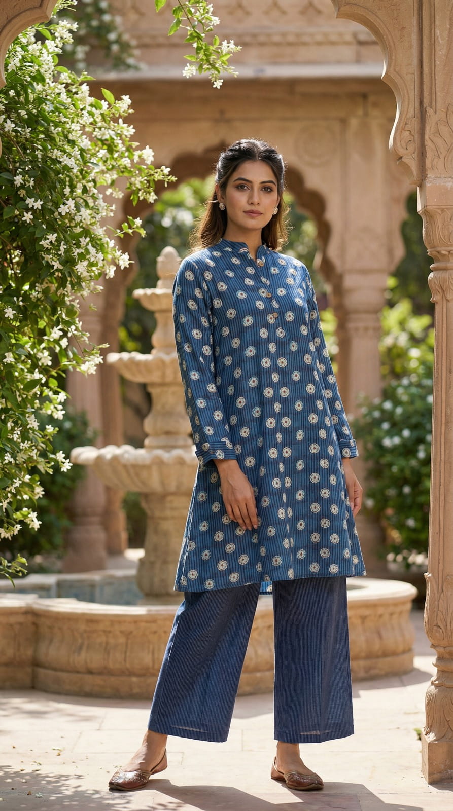 Pure Linen Silk Kurta Set - Blue