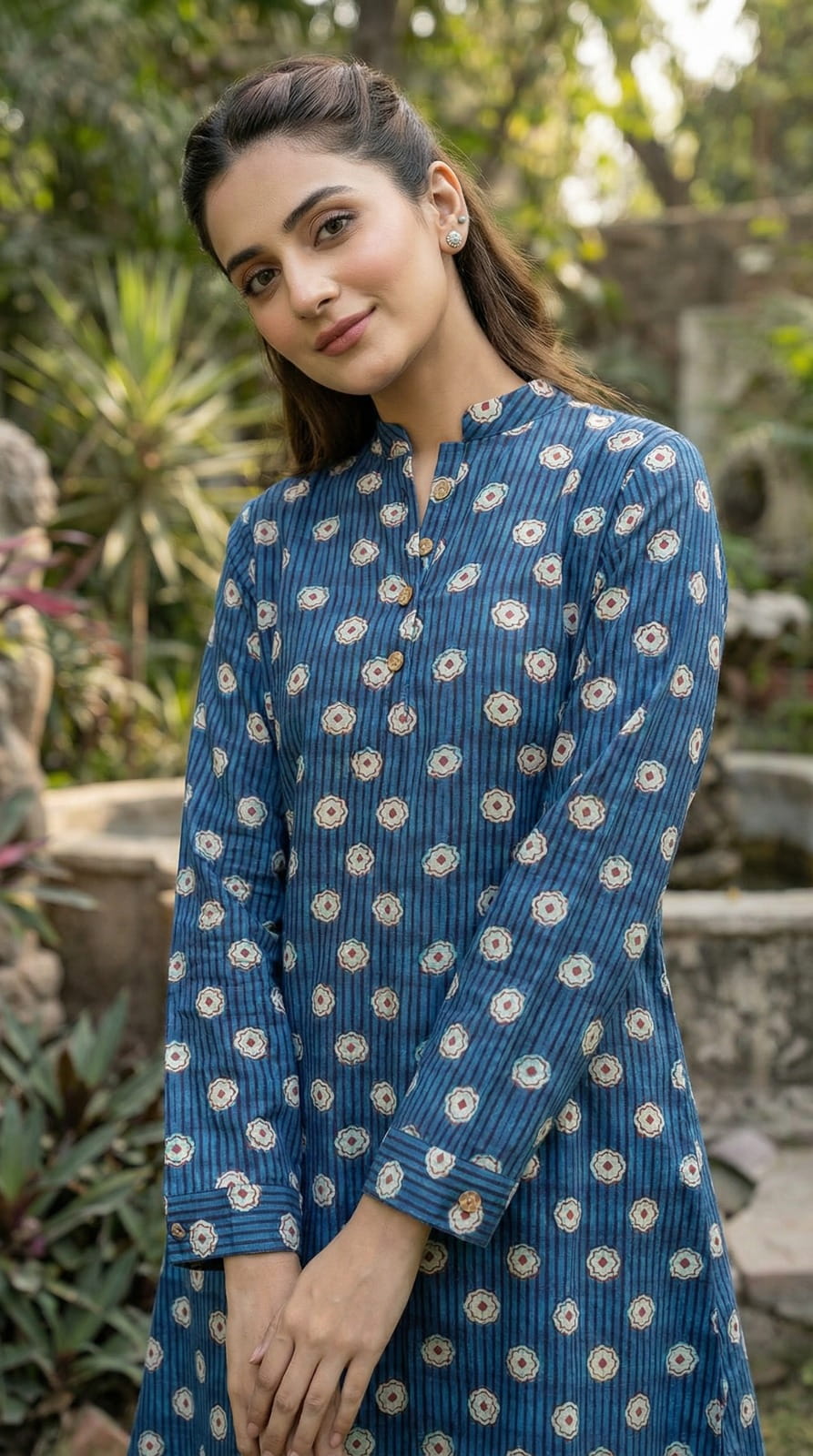 Pure Linen Silk Kurta Set - Blue