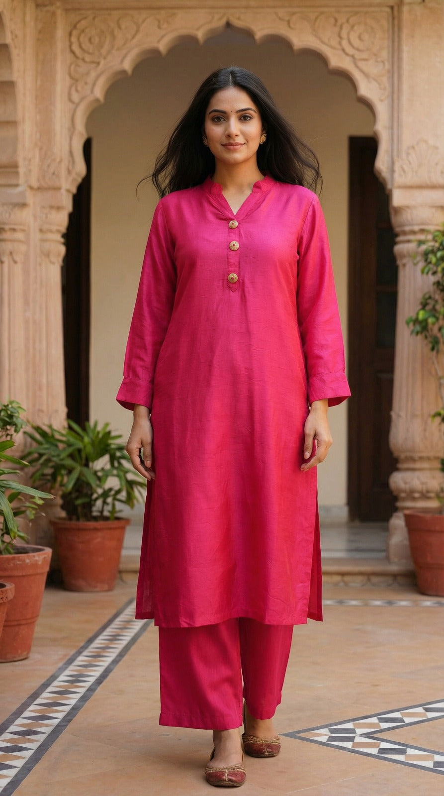 Dola Silk Kurta Set - Pink