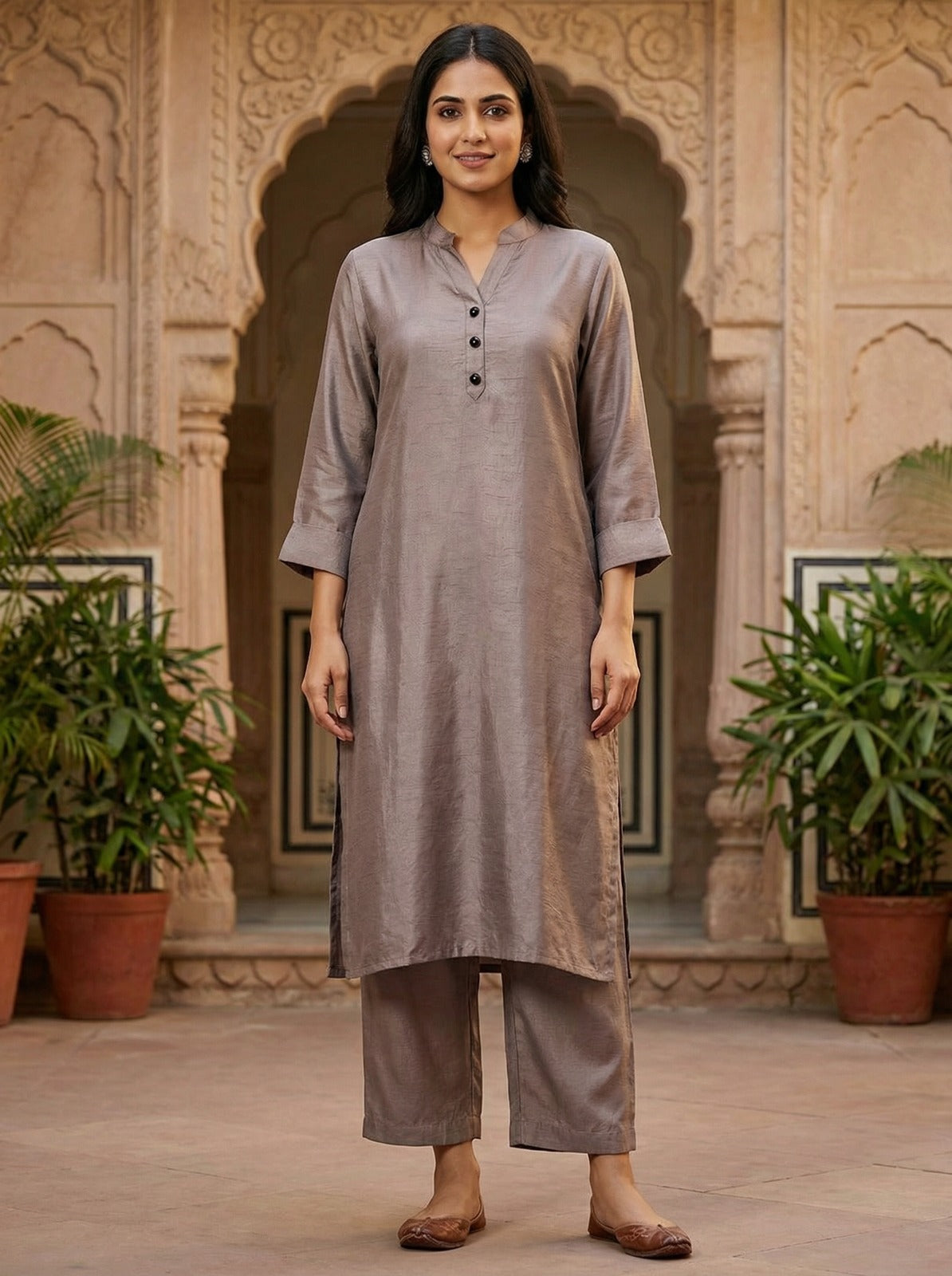 Dola Silk Kurta Set - Metallic