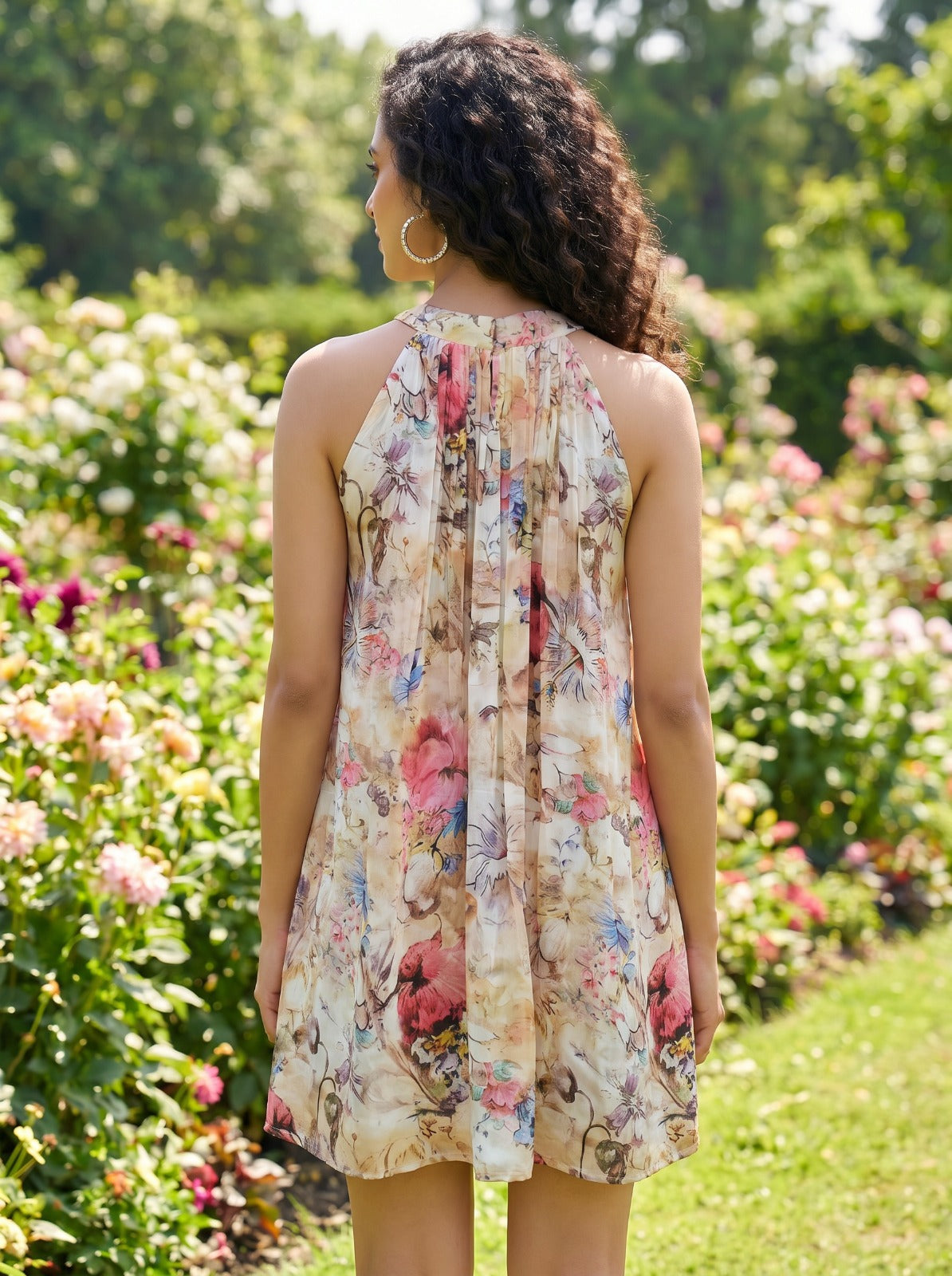 Halter Neck Mini Dress - Beige