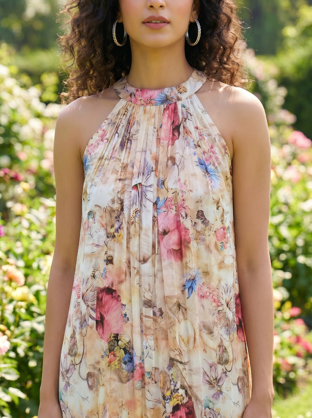 Halter Neck Mini Dress - Beige