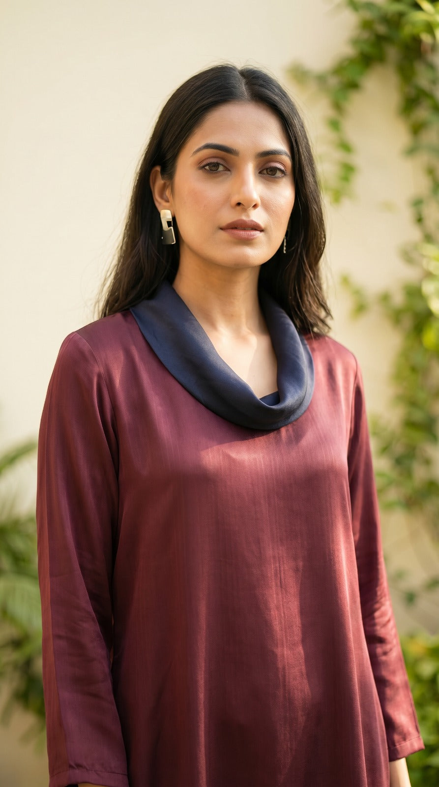 Cowl Neck Co-ord Set - Wine & Navy