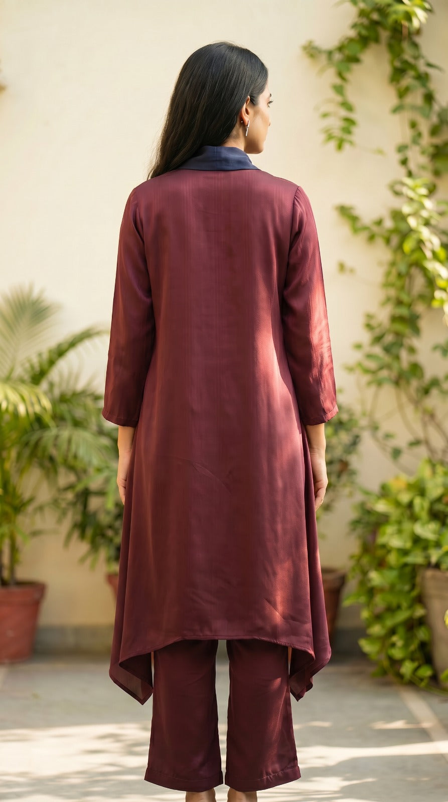 Cowl Neck Co-ord Set - Wine & Navy