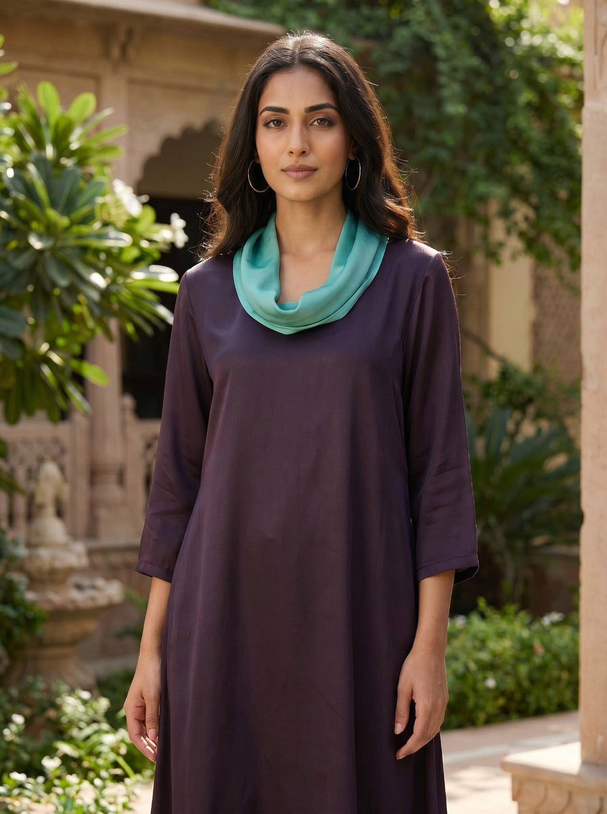 Cowl Neck Co-ord Set - Plum & Teal
