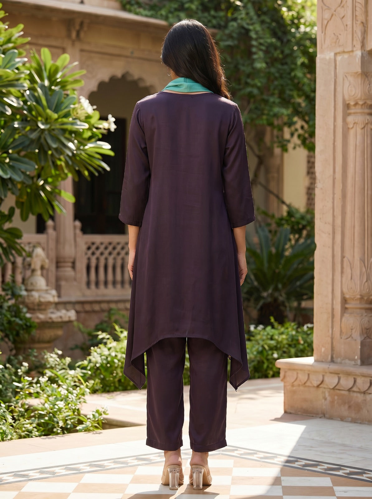 Cowl Neck Co-ord Set - Plum & Teal