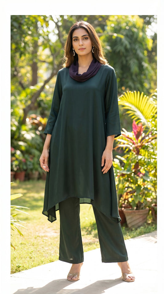 Cowl Neck Co-ord Set - Green