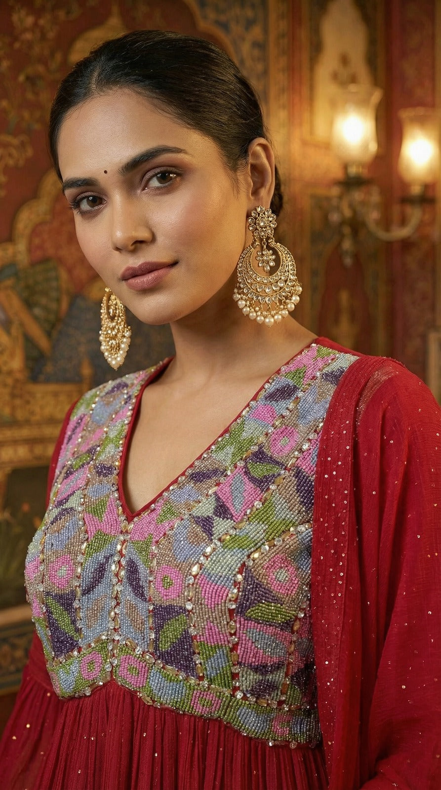 Ruby Regal Embroidered Peplum Kurta Sharara Set