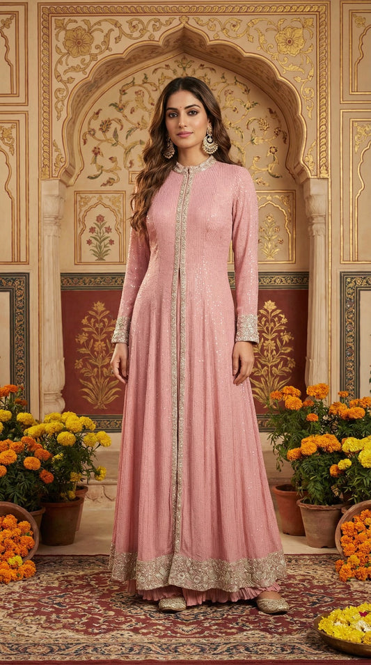 Rose Petal Georgette Anarkali Set