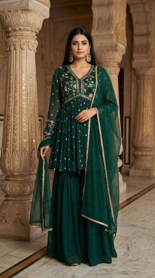 Emerald Green Sequin Sharara Set