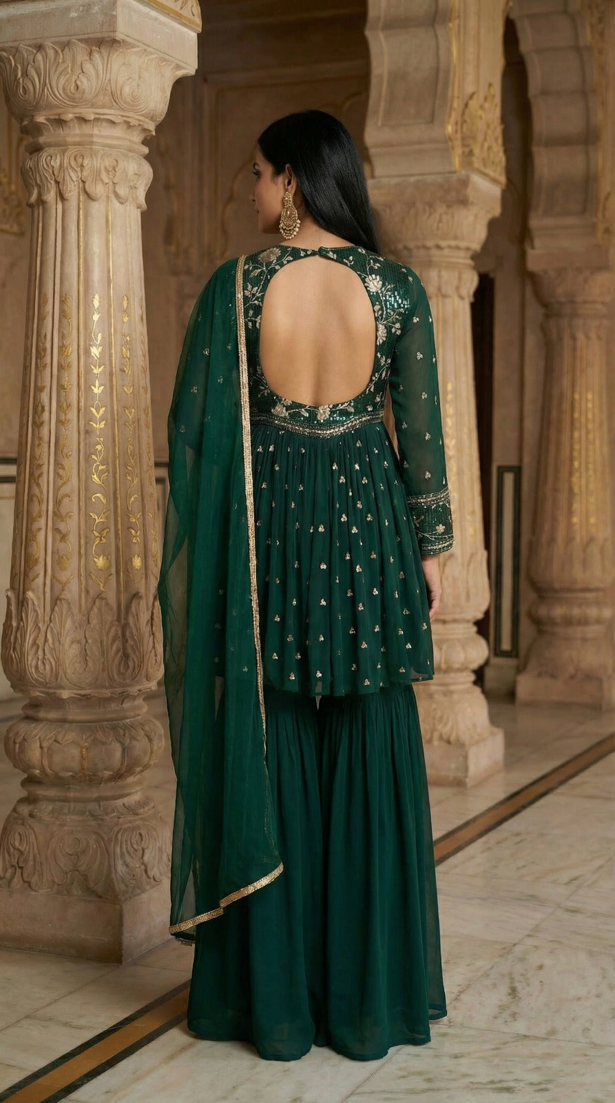 Emerald Green Sequin Sharara Set