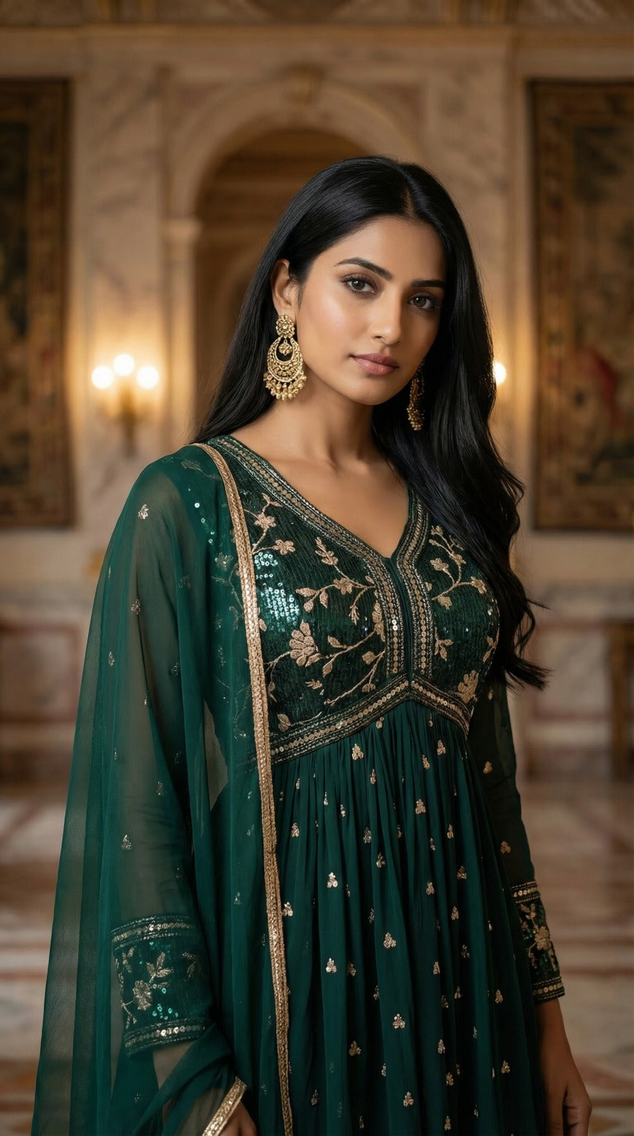 Emerald Green Sequin Sharara Set