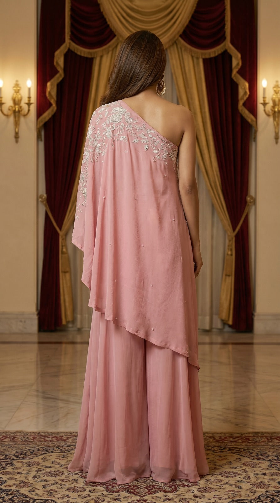 Blush Drape Black Palazzo Set