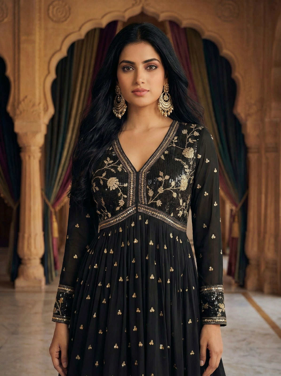 Black Sequin Sharara Set