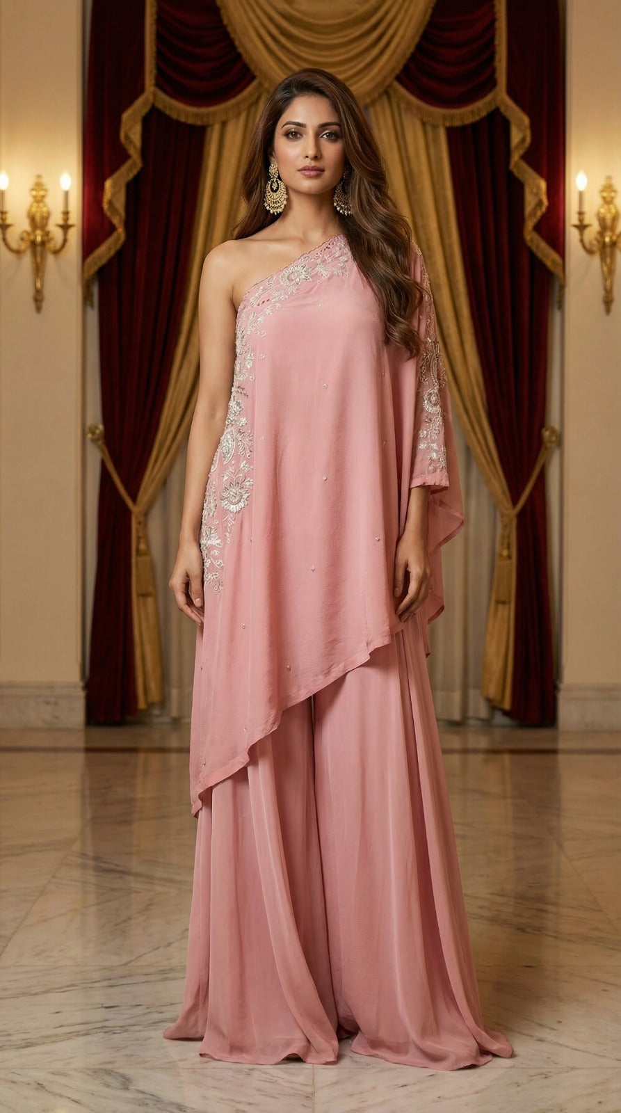 Blush Drape Black Palazzo Set