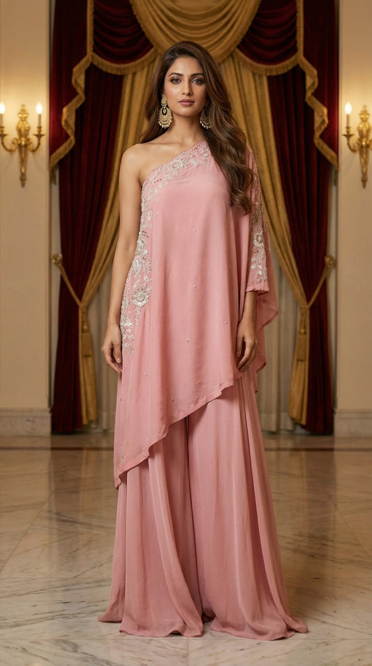 Blush Drape Black Palazzo Set