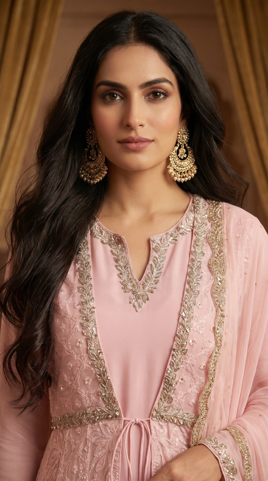 Blush Pink Georgette Anarkali Set with Dupatta