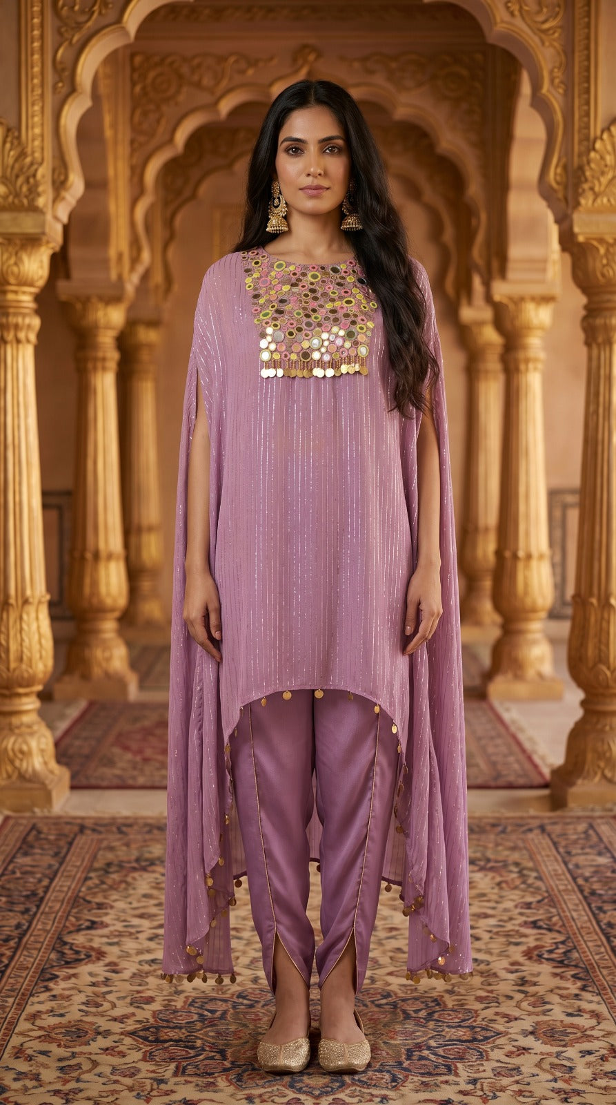 Blush Rose One-Shoulder Drape Palazzo Set