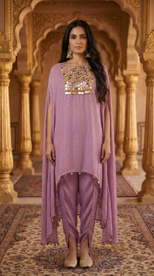 Blush Rose One-Shoulder Drape Palazzo Set