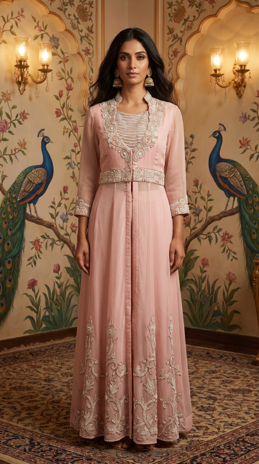 Blush Pink Embroidered Palazzo Set