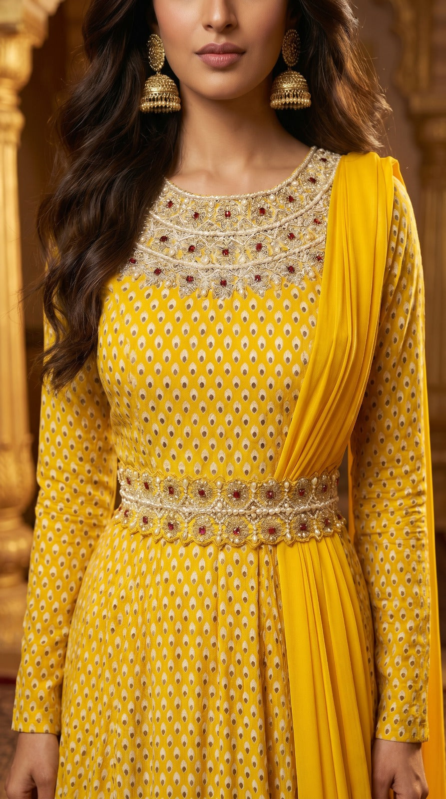 Mustard Yellow Embellished Georgette Anarkali Set