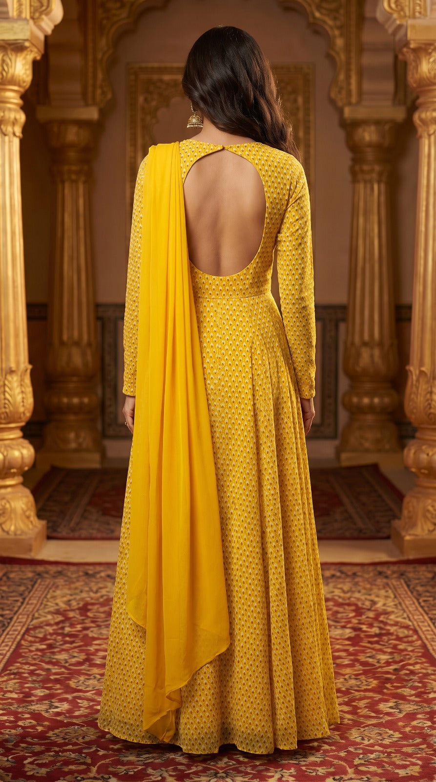 Mustard Yellow Embellished Georgette Anarkali Set