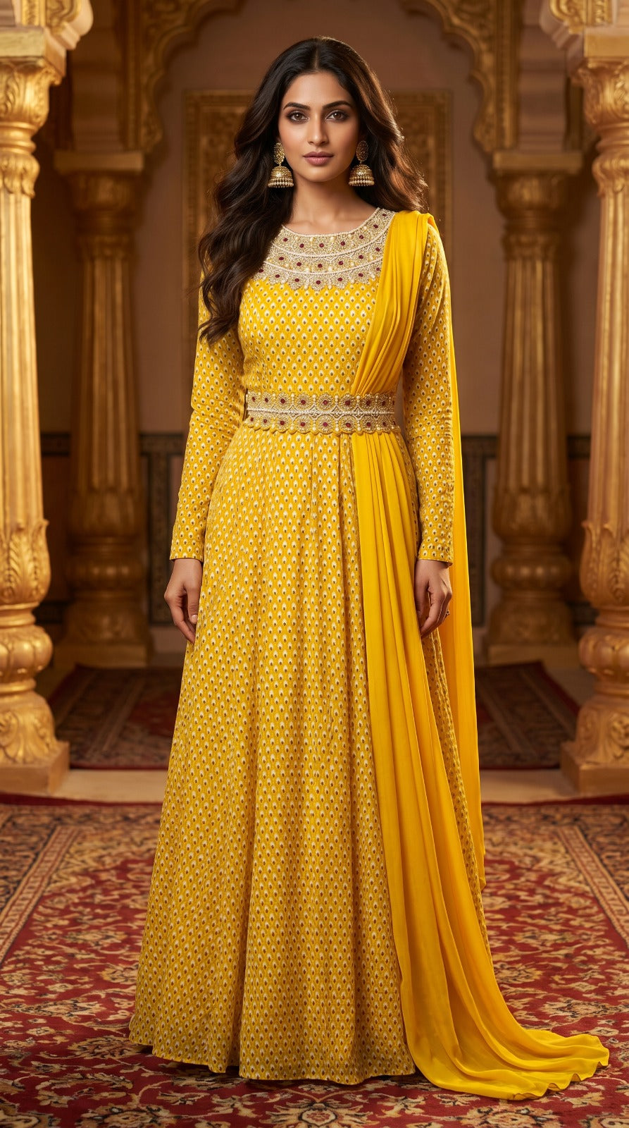 Mustard Yellow Embellished Georgette Anarkali Set