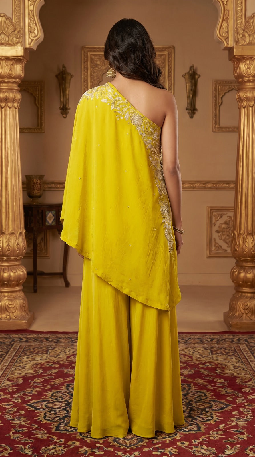 Mustard Muse – Embellished Cape & Palazzo Co-ord Set