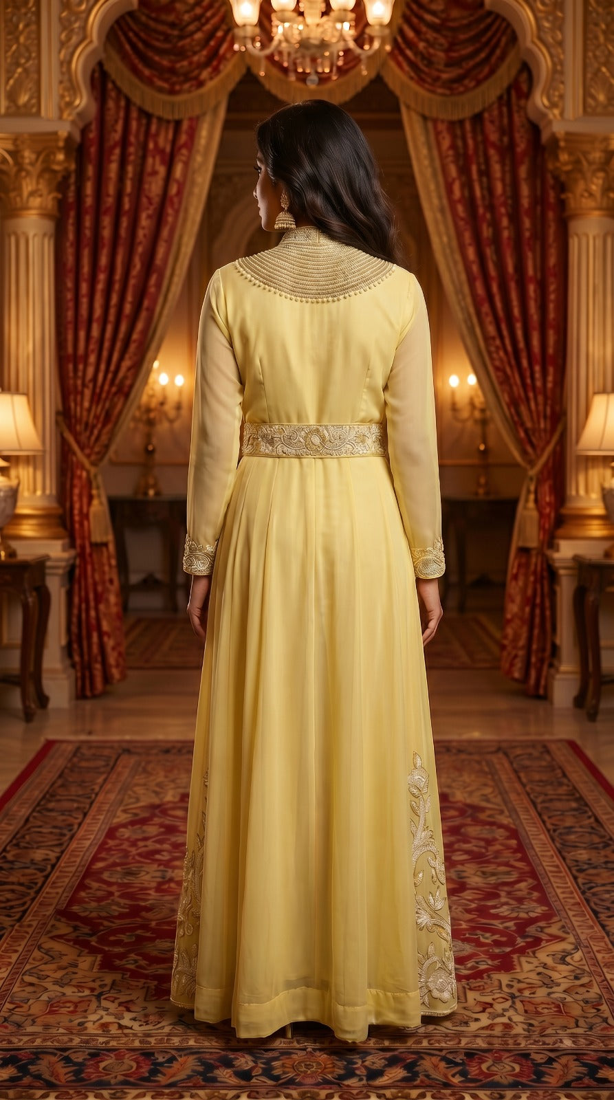Pastel Yellow Organza Layered Gown Set