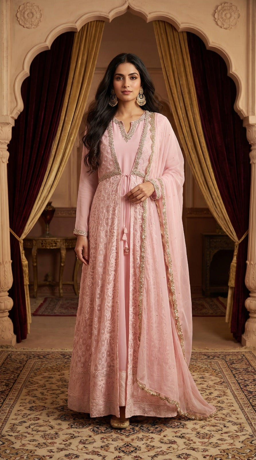 Blush Pink Georgette Anarkali Set with Dupatta
