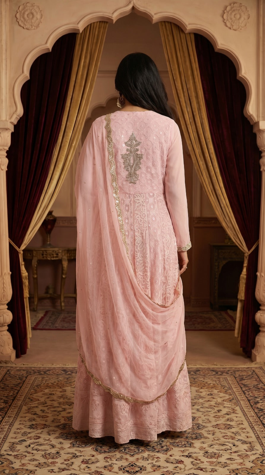Blush Pink Georgette Anarkali Set with Dupatta