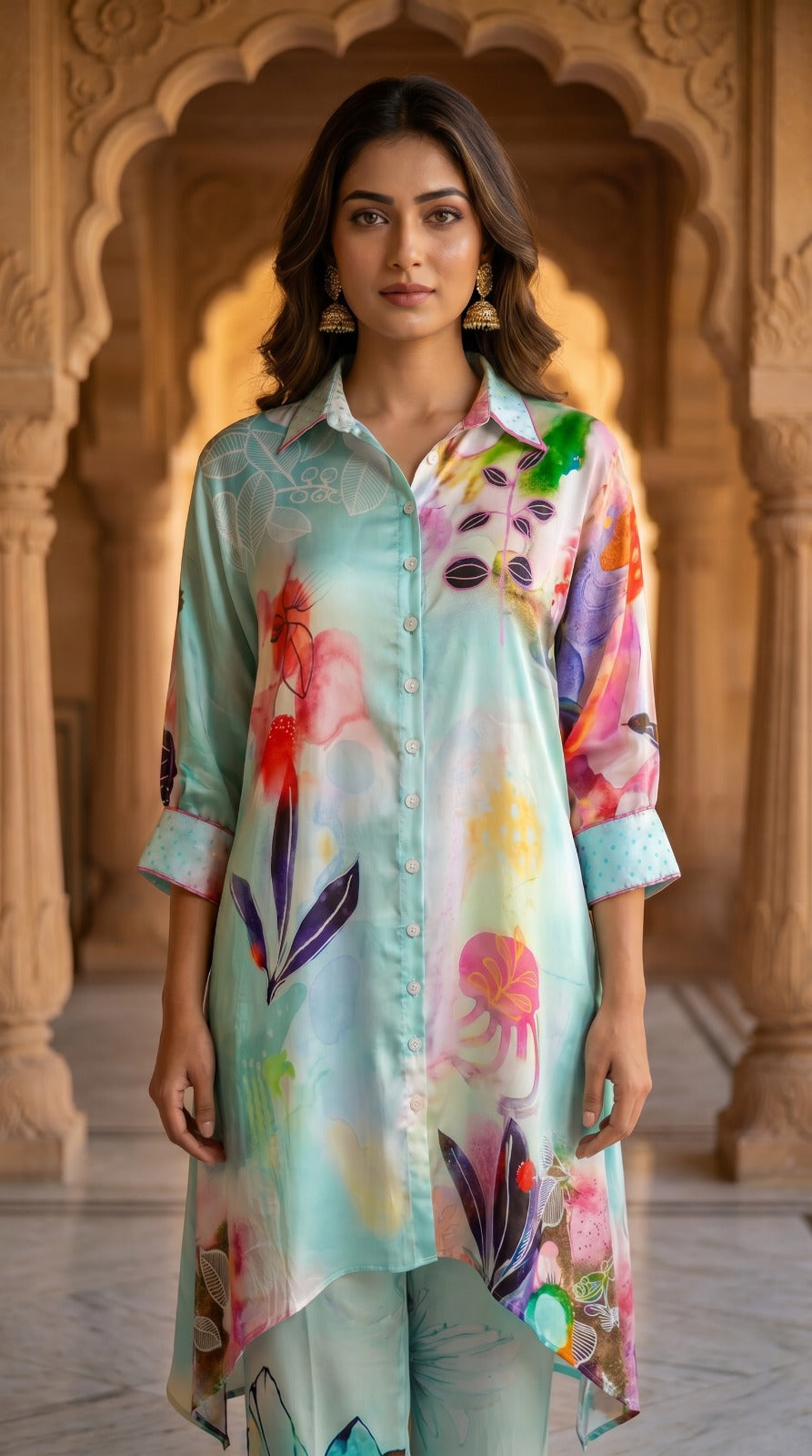 Mint Bloom Premium Crepe Silk Co-ord Set
