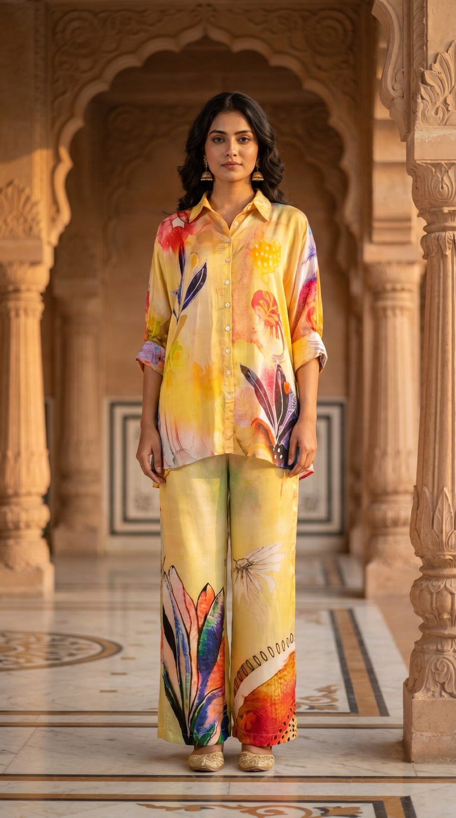 Botanical Bloom Co-Ord Set In Premium Crepe Silk