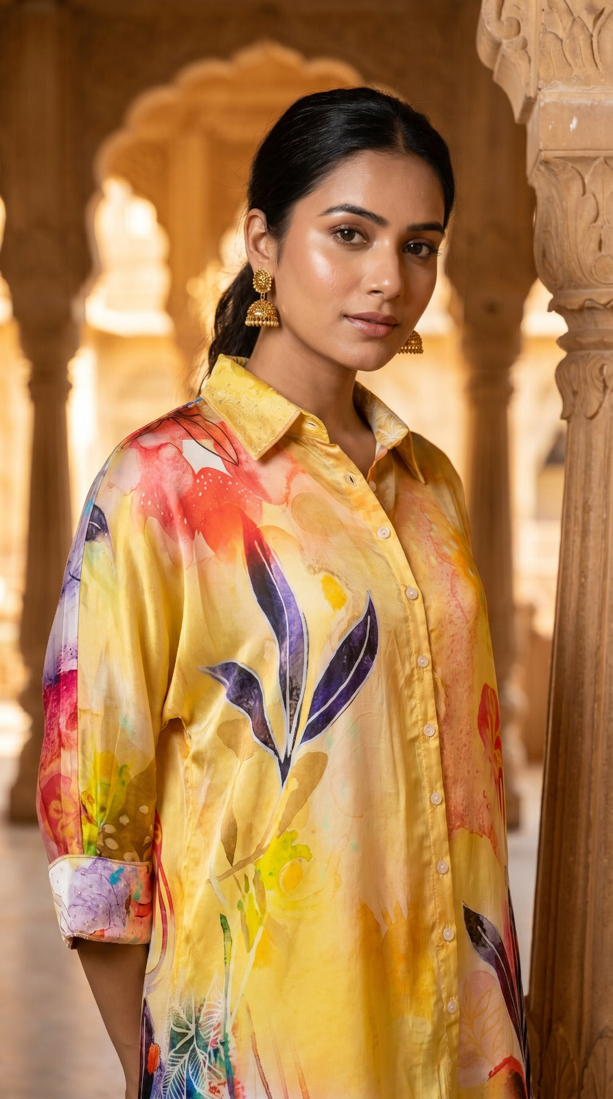 Botanical Bloom Co-Ord Set In Premium Crepe Silk