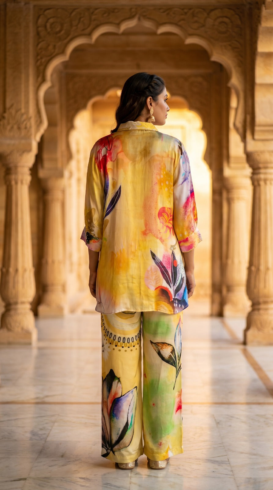 Botanical Bloom Co-Ord Set In Premium Crepe Silk