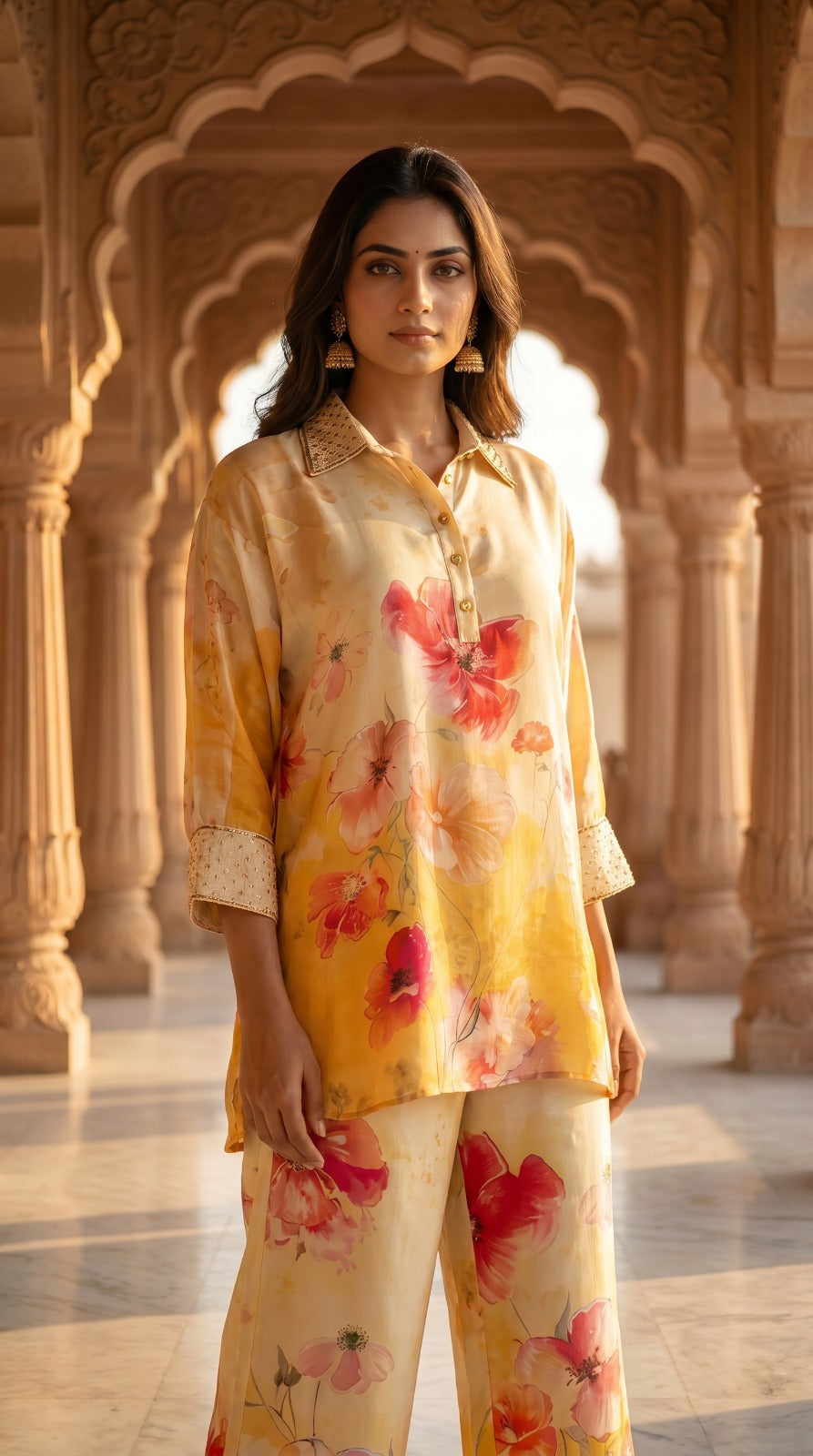 Coral Blossom Crepe Silk Co-Ord Set