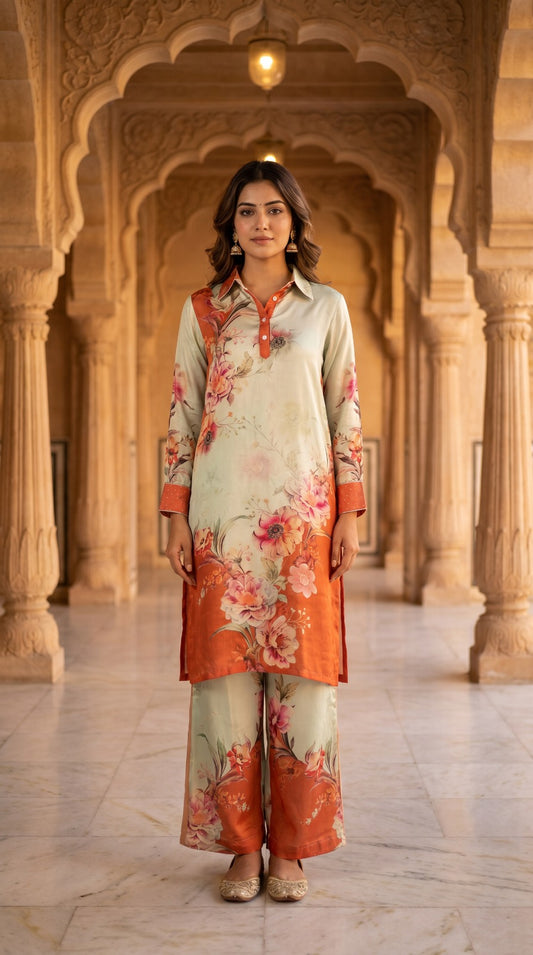 Ivory Rust Floral Kurta Set