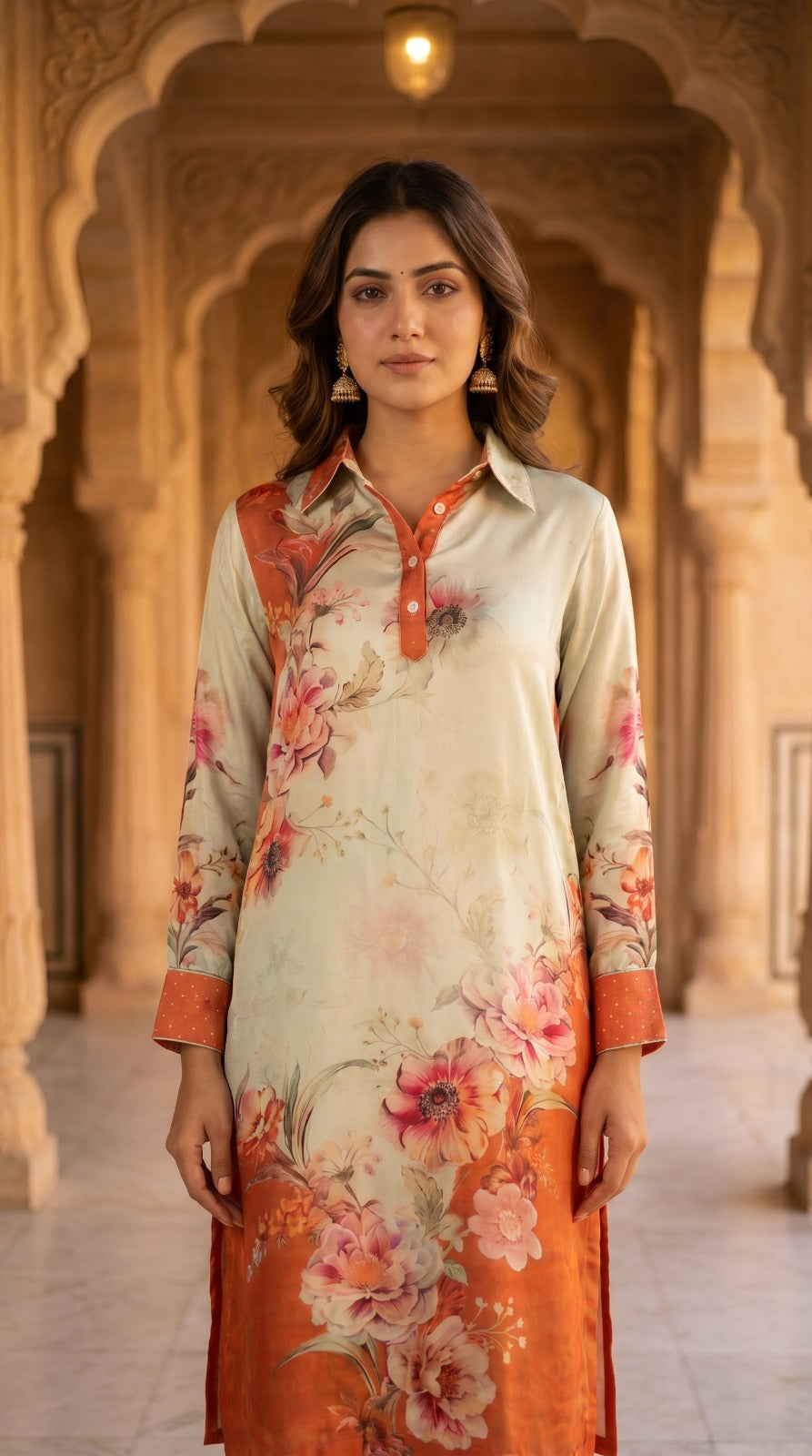 Ivory Rust Floral Kurta Set