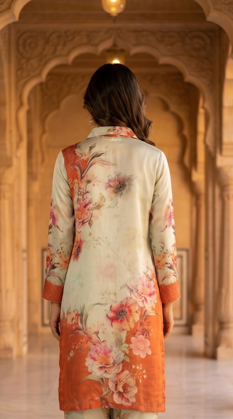 Ivory Rust Floral Kurta Set